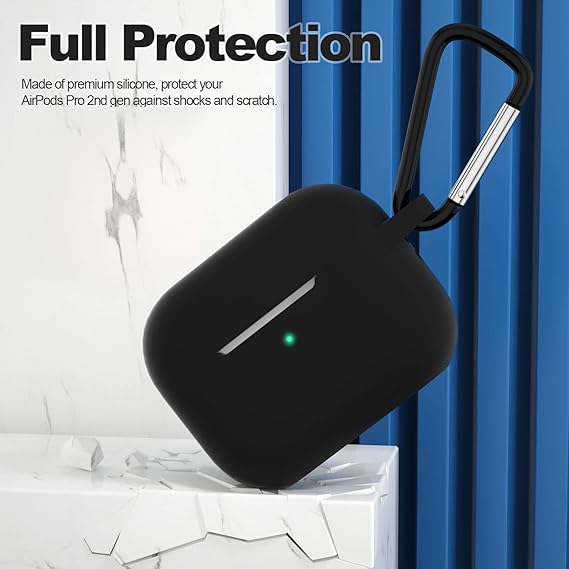 ATUAT for AirPods Pro 2nd Generation Case Cover, Protective Silicone Skin Accessories with Keychain for Women Men for Apple AirPods Pro Gen 2(2022), Front LED Visible-Black