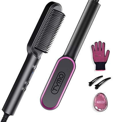 Hair Straightener Brush, TYMO Ring Hair Straightener Comb Straightening Brush for Women with 5 Temps 20s Fast Heating & Dual Voltage,