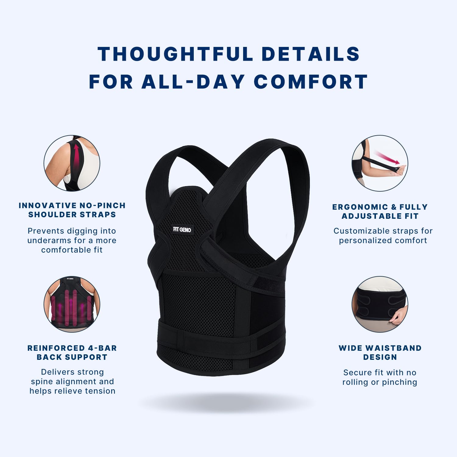 Posture Corrector for Women and Men, Back Support Brace for Neck Shoulder & Upper and Lower Back Pain Relief, Invisible Adjustable Lightweight Posture Corrector Under Clothes(Black, Large)