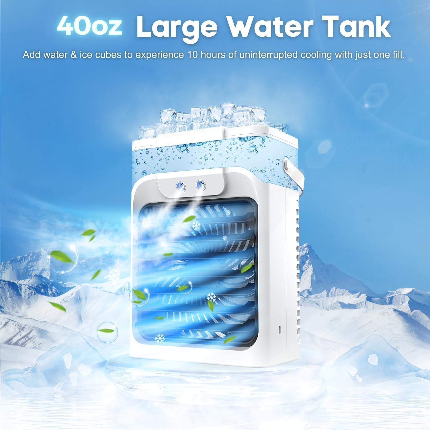 Portable Air Conditioners, Mini Air Conditioner, Personal Air Conditioner, AC Unit Cooling Fan with Remote Control, 3 Speed, 3 Mist, 7 Light,1-3H Timer, Evaporative Air Cooler Fan for Bedroom Office