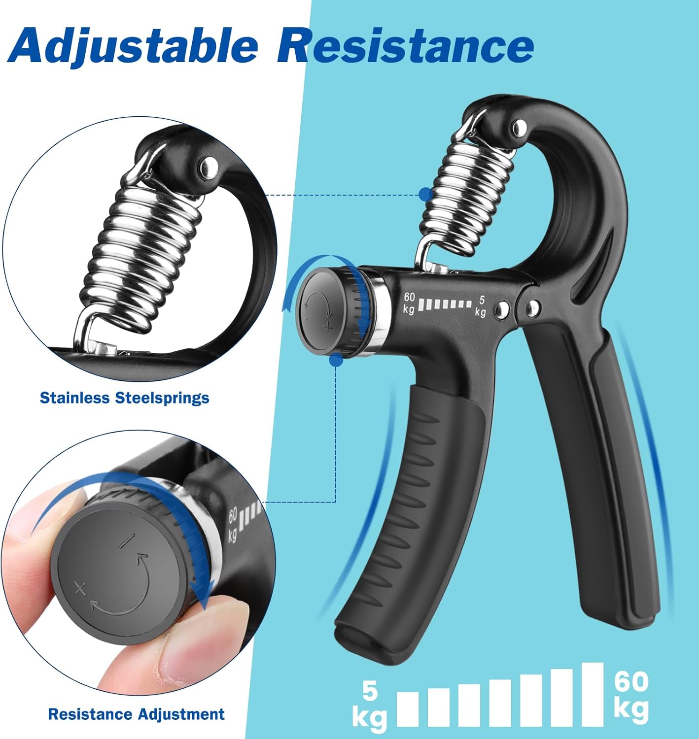 AIXPI Grip Strength Trainer, Hand Grip Exerciser Strengthener with Adjustable Resistance 11-132 Lbs (5-60kg), Forearm Strengthener, Hand Exerciser for Muscle Building and Injury Recover