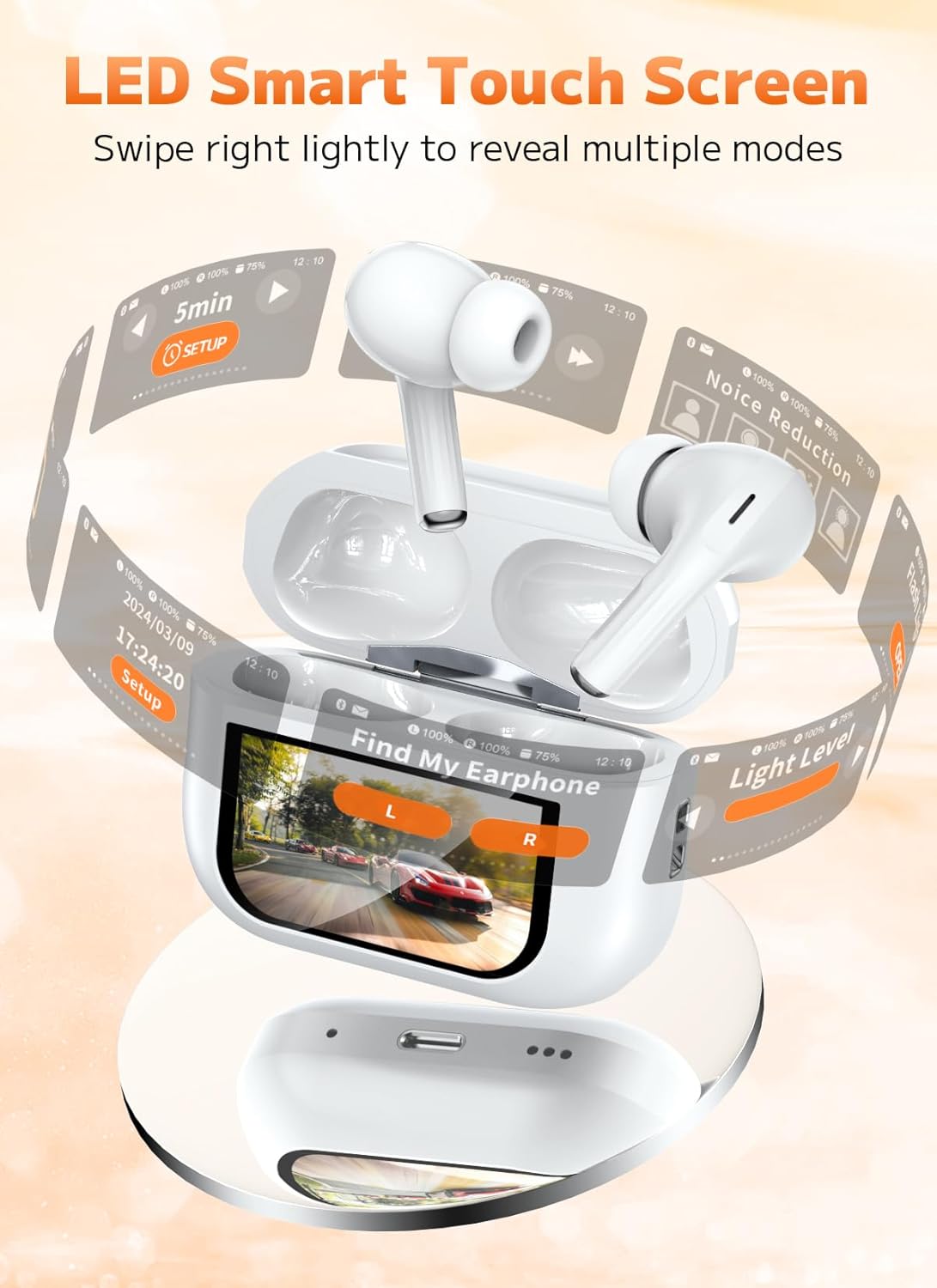 A9 Pro Touch Screen Wireless Air Pods - Premium Sound & Seamless Connectivity Noise Cancelling Headphones with 48H Playtime, Bass Stereo Sound, for Laptop, Android/iOS, Pad