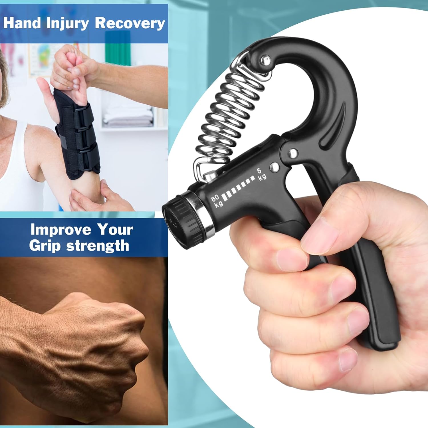 AIXPI Grip Strength Trainer, Hand Grip Exerciser Strengthener with Adjustable Resistance 11-132 Lbs (5-60kg), Forearm Strengthener, Hand Exerciser for Muscle Building and Injury Recover