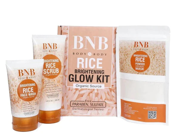 BNB Rice Extract Bright & Glow Kit – 3 in 1 Whitening, Brightening & Glow Facial for Girls & Women