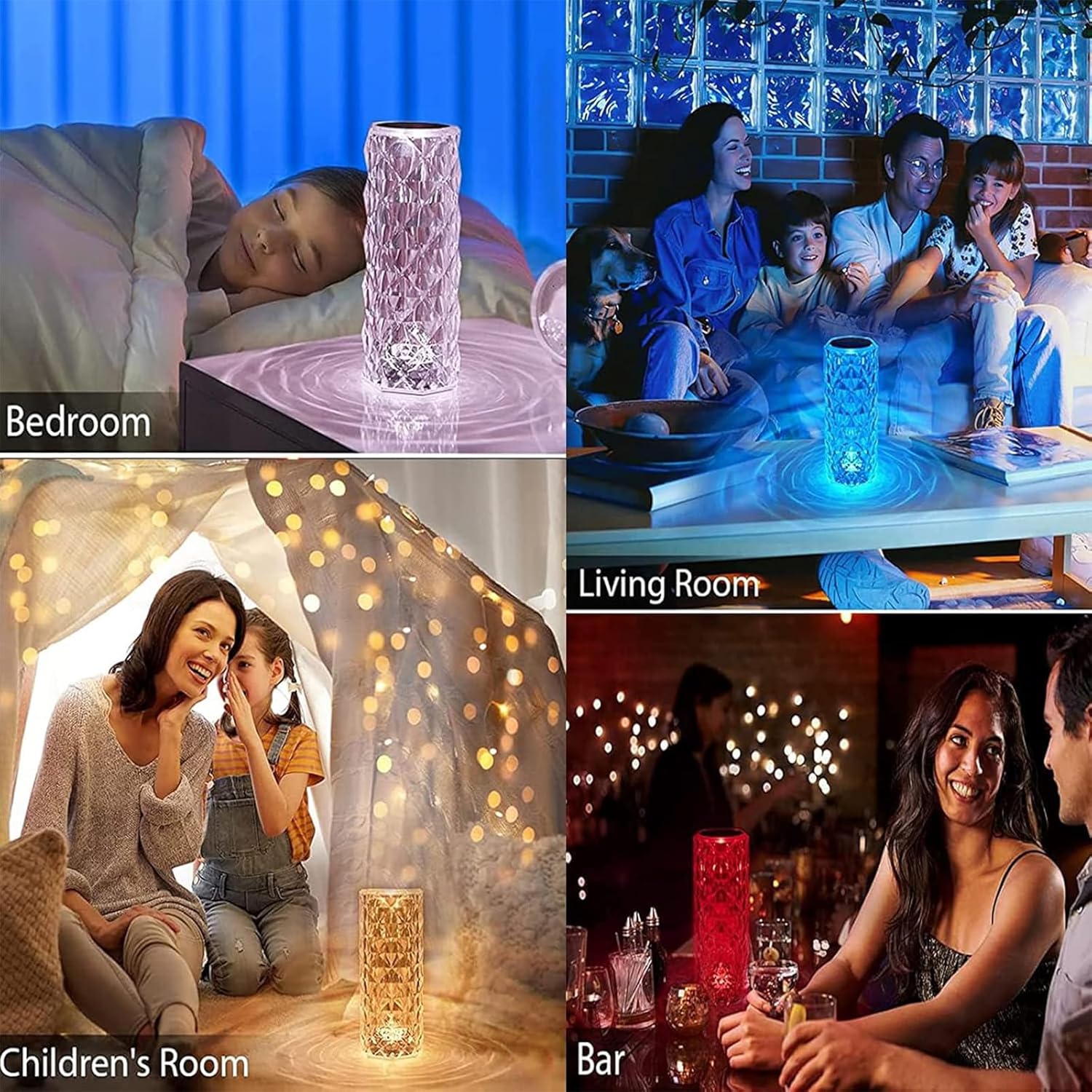 Crystal Table Lamp (Touch & Remote), 4 Modes 16 Color Changing Night Light, Rechargeable, Dimmable, RGB Rose Diamond Ambient Mood Lighting, Protable Cordless Desk Lamp for Bedroom Living Room Party