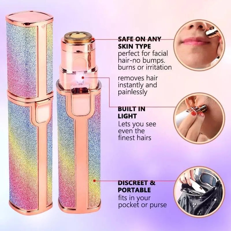 Eyebrow Facial Trimmer: 2 in1 Rechargeable Facial Hair Removal and Eyebrow Shaver - Face Lips Body Painless Facial Razor with Built-in LED Light (Pink)