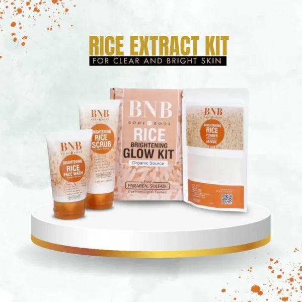 BNB Rice Extract Bright & Glow Kit – 3 in 1 Whitening, Brightening & Glow Facial for Girls & Women
