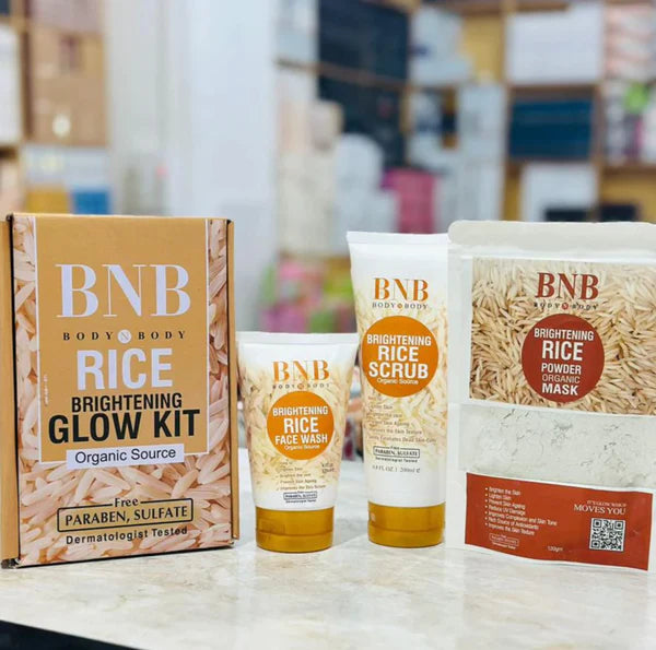 BNB Rice Extract Bright & Glow Kit – 3 in 1 Whitening, Brightening & Glow Facial for Girls & Women