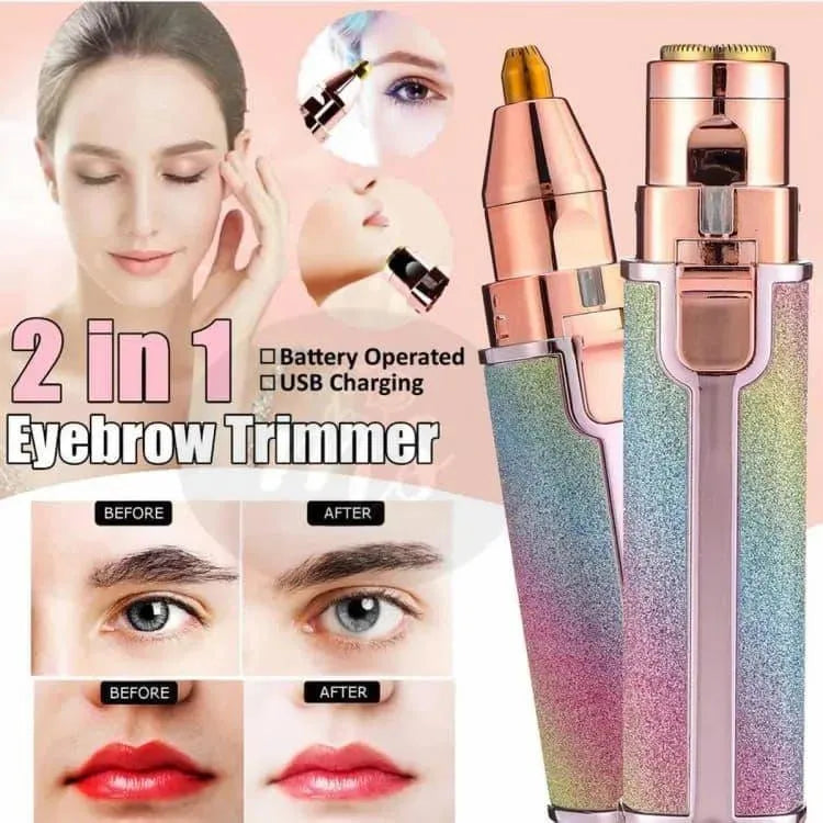 Eyebrow Facial Trimmer: 2 in1 Rechargeable Facial Hair Removal and Eyebrow Shaver - Face Lips Body Painless Facial Razor with Built-in LED Light (Pink)