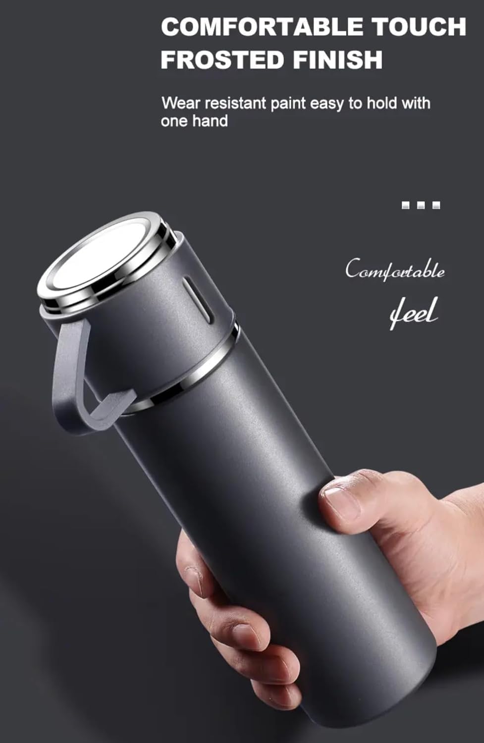 Coffee Thermal Flask Set, Stainless Steel Water Bottle with 3-Cups Leakproof Lids Vacuum Insulated, Double Wall for Hot & Cold Beverage Portable Mug for Travel, Gift for Men & Women (Gray)