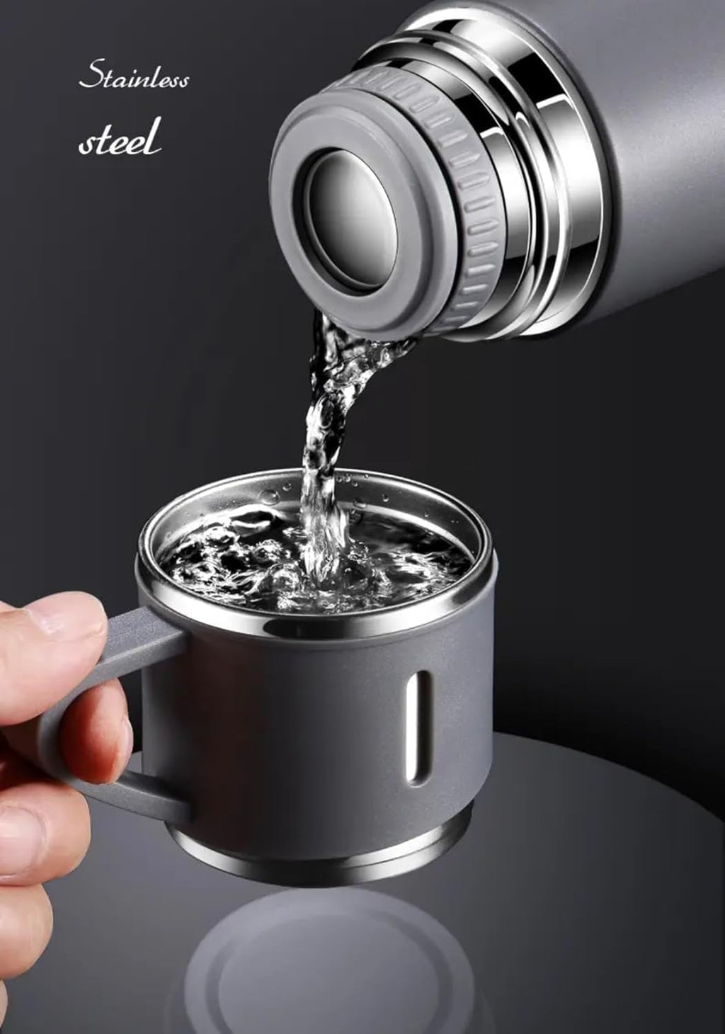 Coffee Thermal Flask Set, Stainless Steel Water Bottle with 3-Cups Leakproof Lids Vacuum Insulated, Double Wall for Hot & Cold Beverage Portable Mug for Travel, Gift for Men & Women (Gray)