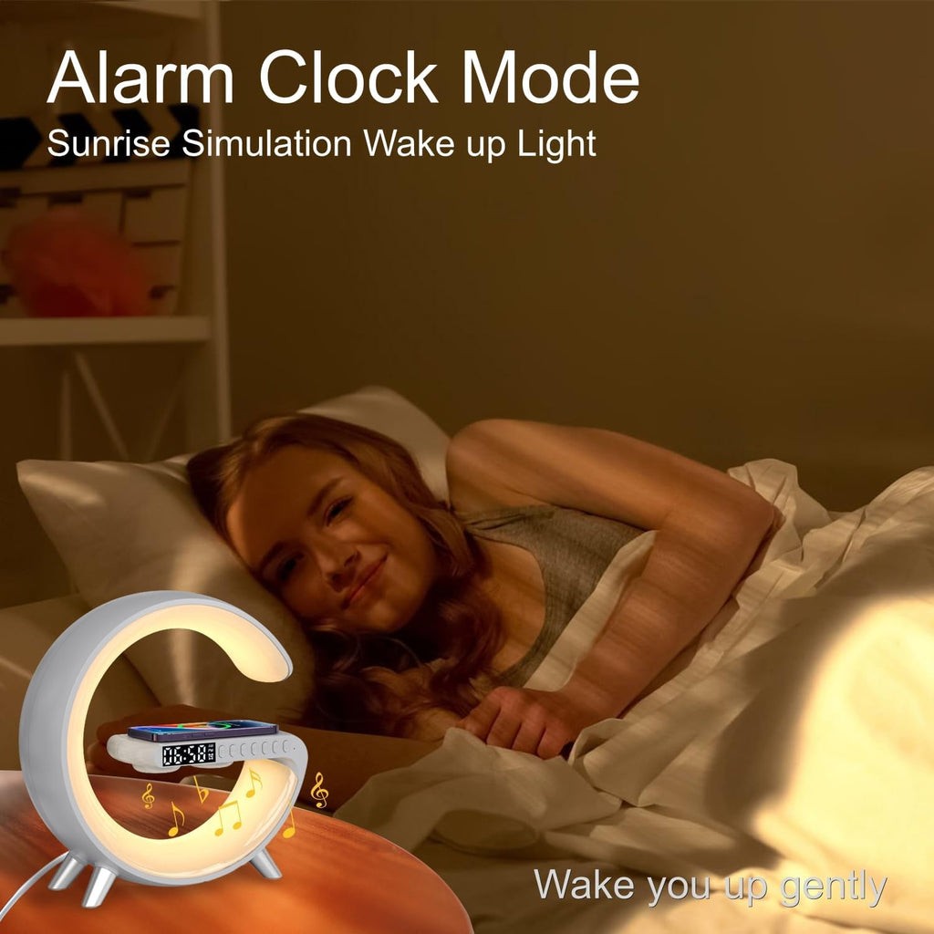Mini G Atmosphere Lamp with Bluetooth Speaker, Night Light Sunrise Alarm Clock, Wireless Charger, Smart Light Sound Machine for Bedroom, Ivory White