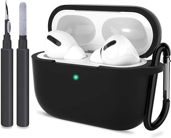 ATUAT for AirPods Pro 2nd Generation Case Cover, Protective Silicone Skin Accessories with Keychain for Women Men for Apple AirPods Pro Gen 2(2022), Front LED Visible-Black