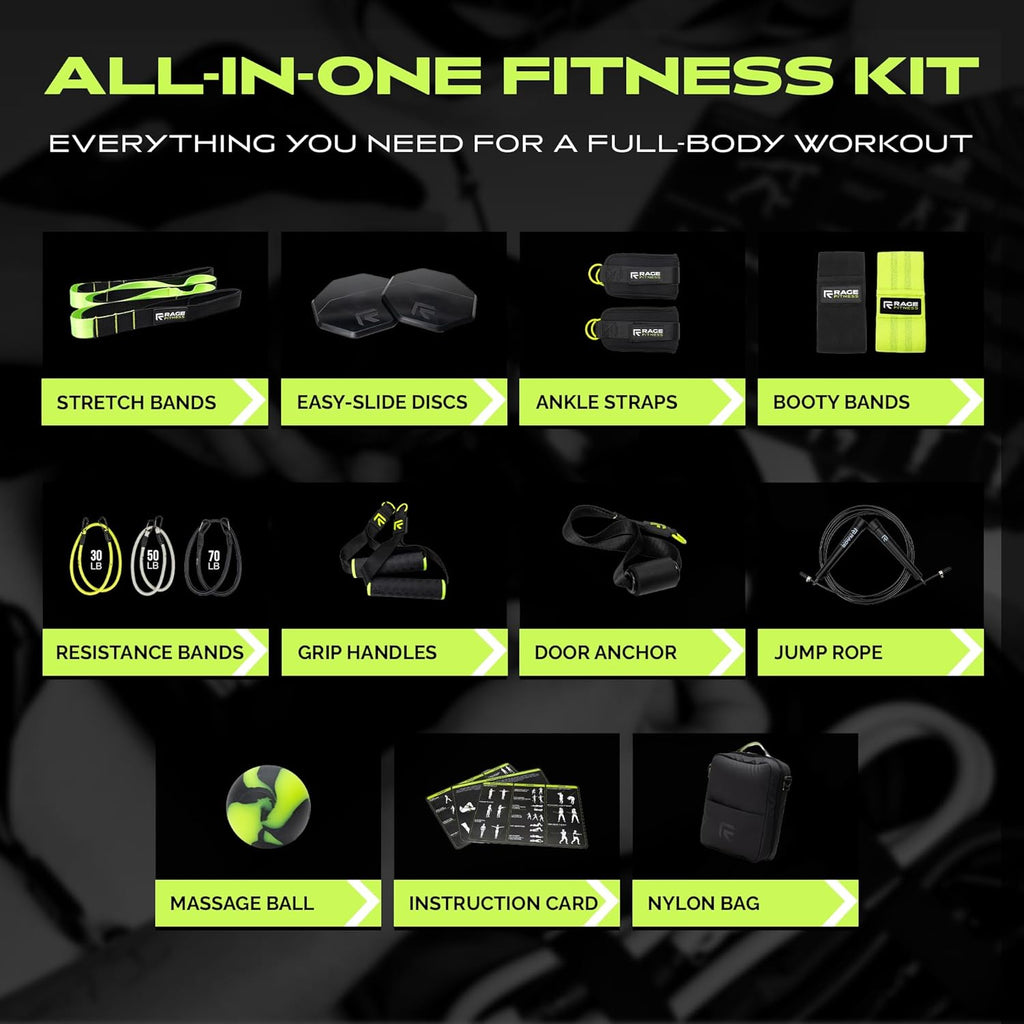 Ex Kit Home Gym Equipment with Carry Bag - 11Pcs Resistance Bands Kit with Handles, Door Anchor, Jump Rope, Booty Bands & More – Full Body Workout Bands Set for Strength, Cardio & Flexibility