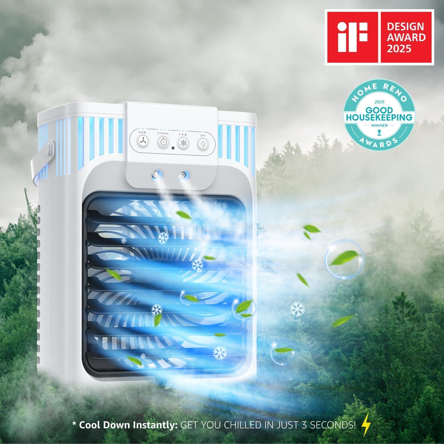 Portable Air Conditioners, Mini Air Conditioner, Personal Air Conditioner, AC Unit Cooling Fan with Remote Control, 3 Speed, 3 Mist, 7 Light,1-3H Timer, Evaporative Air Cooler Fan for Bedroom Office