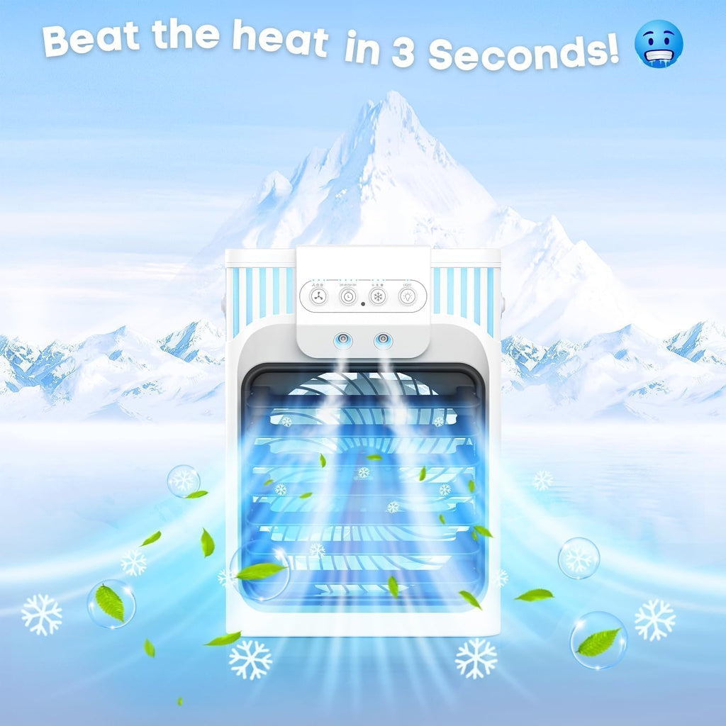 Portable Air Conditioners, Mini Air Conditioner, Personal Air Conditioner, AC Unit Cooling Fan with Remote Control, 3 Speed, 3 Mist, 7 Light,1-3H Timer, Evaporative Air Cooler Fan for Bedroom Office