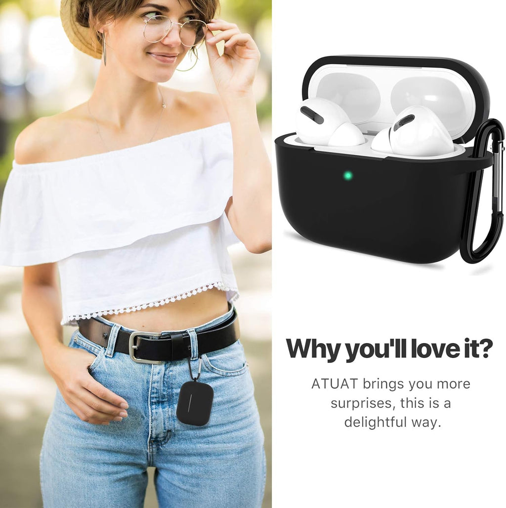 ATUAT for AirPods Pro 2nd Generation Case Cover, Protective Silicone Skin Accessories with Keychain for Women Men for Apple AirPods Pro Gen 2(2022), Front LED Visible-Black