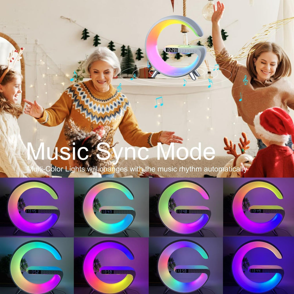 Mini G Atmosphere Lamp with Bluetooth Speaker, Night Light Sunrise Alarm Clock, Wireless Charger, Smart Light Sound Machine for Bedroom, Ivory White