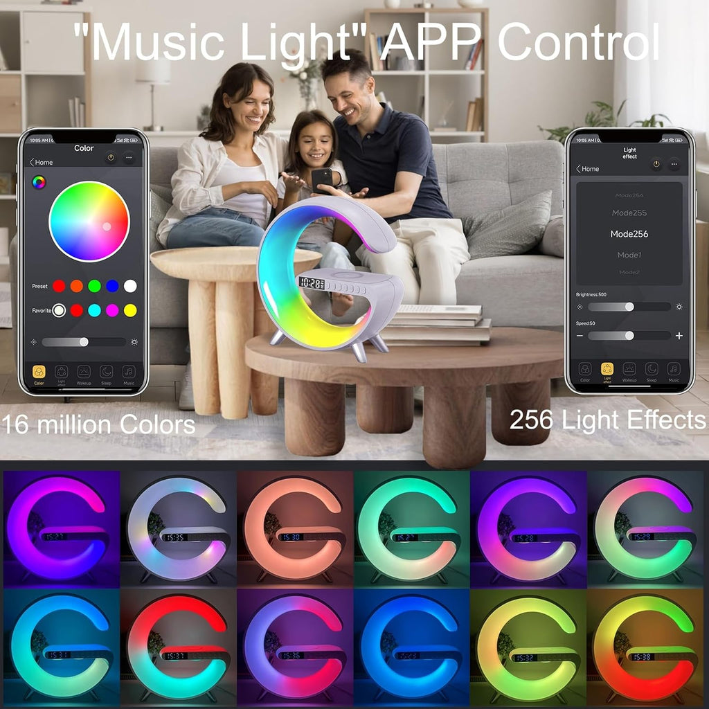 Mini G Atmosphere Lamp with Bluetooth Speaker, Night Light Sunrise Alarm Clock, Wireless Charger, Smart Light Sound Machine for Bedroom, Ivory White