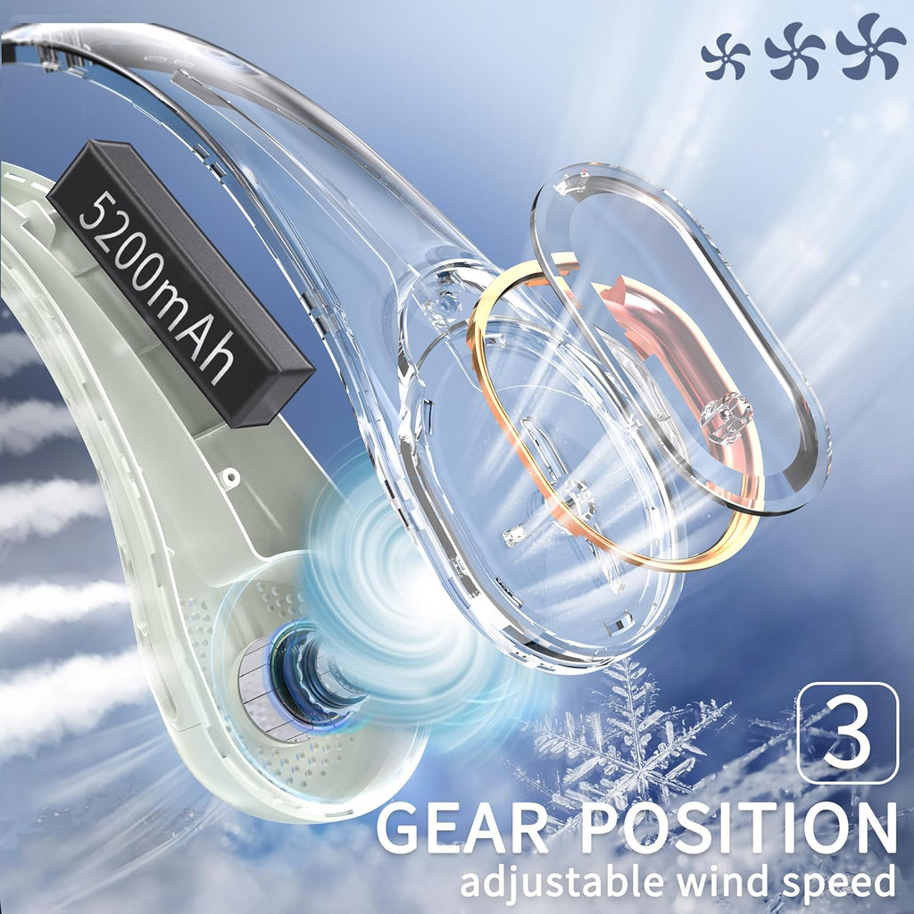 FrSara Neck Fan, Portable Personal Fan Strong Wind, 5200mAh, Air Volume,360° Cooling, No Hair Twisting, Air Volume On 2 Sides, Non-Slip, Quick Charge, Long Use Time, Birthday Gift for Women, Dad, Men