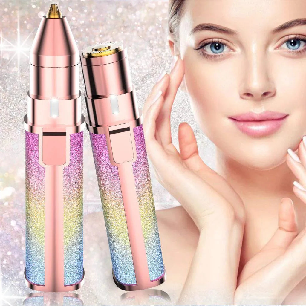 Eyebrow Facial Trimmer: 2 in1 Rechargeable Facial Hair Removal and Eyebrow Shaver - Face Lips Body Painless Facial Razor with Built-in LED Light (Pink)