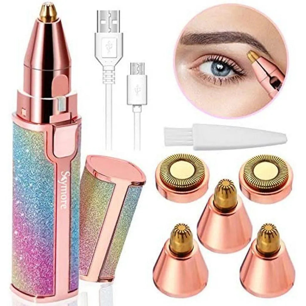 Eyebrow Facial Trimmer: 2 in1 Rechargeable Facial Hair Removal and Eyebrow Shaver - Face Lips Body Painless Facial Razor with Built-in LED Light (Pink)