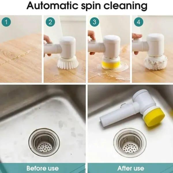 Electric Spin Scrubber, Cordless Shower Scrubber with Battery Level Display, 2 Speeds Electric Scrubber for Cleaning with 6 Replaceable Heads, Cleaning Brush for Bathroom/Sink/Window