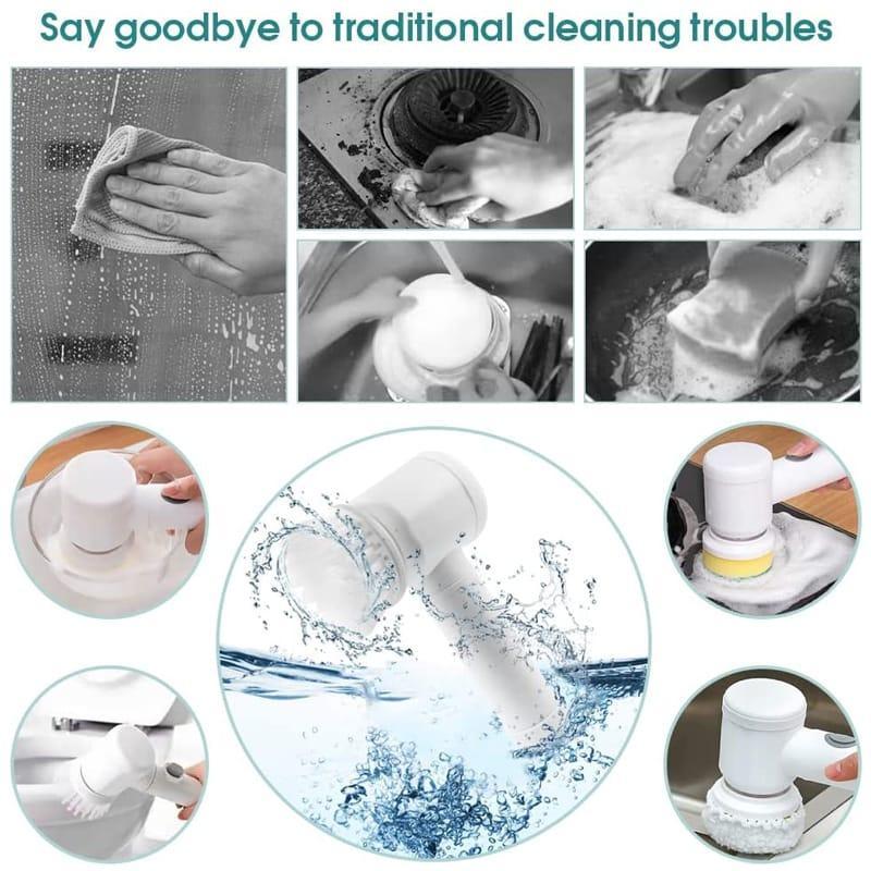 Electric Spin Scrubber, Cordless Shower Scrubber with Battery Level Display, 2 Speeds Electric Scrubber for Cleaning with 6 Replaceable Heads, Cleaning Brush for Bathroom/Sink/Window